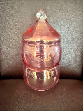 Vintage Princess House Heritage Pink Etched Cranberry Stackable Jars
